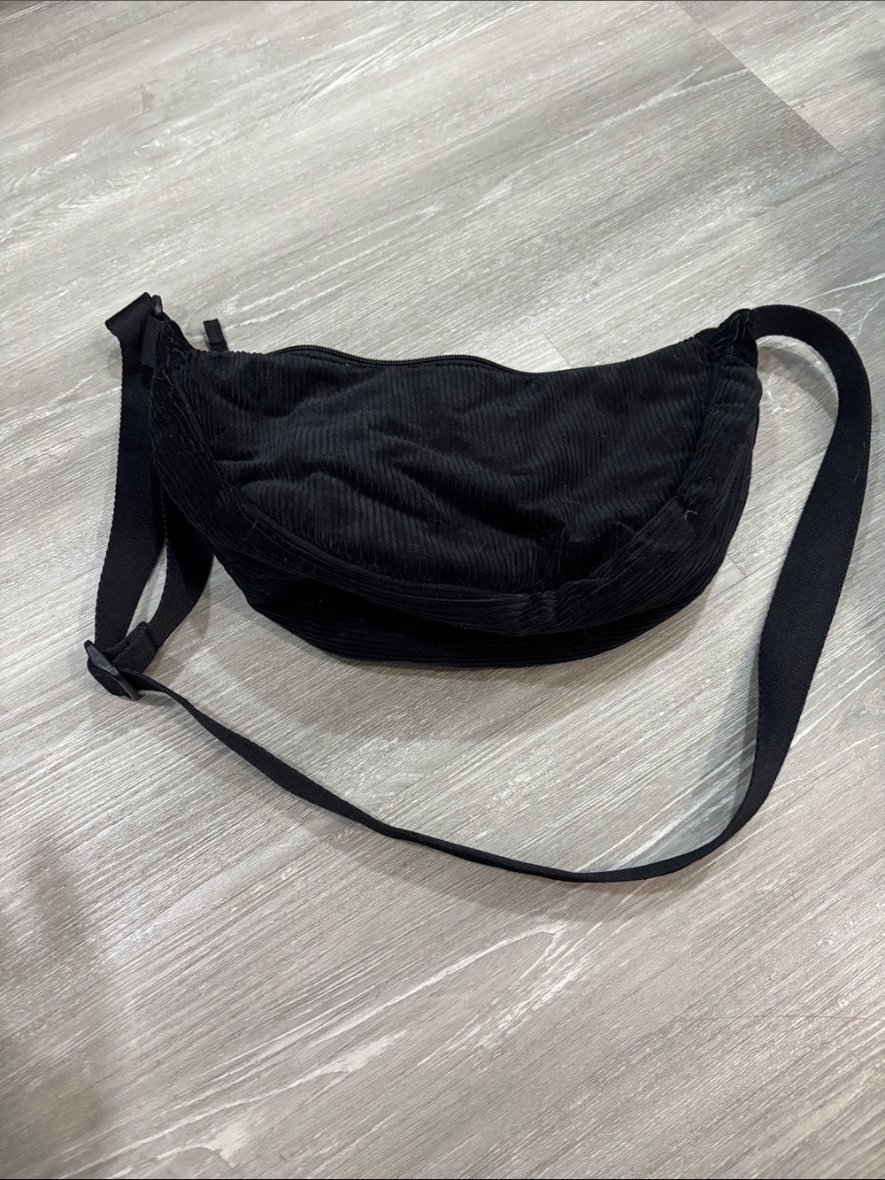 Black Corduroy Crossbody Sling Bag
